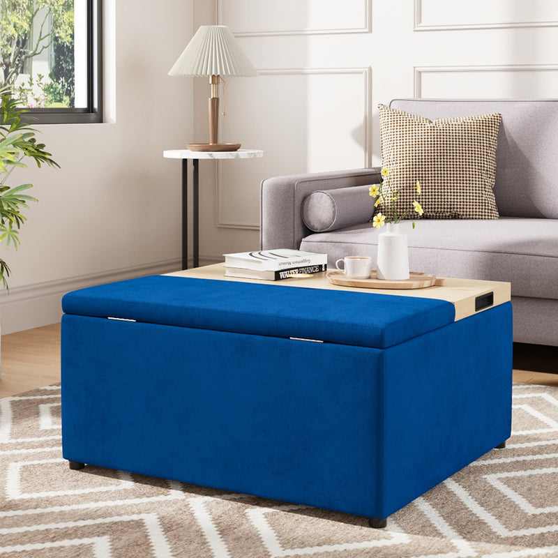 Livingandhome Velvet Storage Stool with Side Table