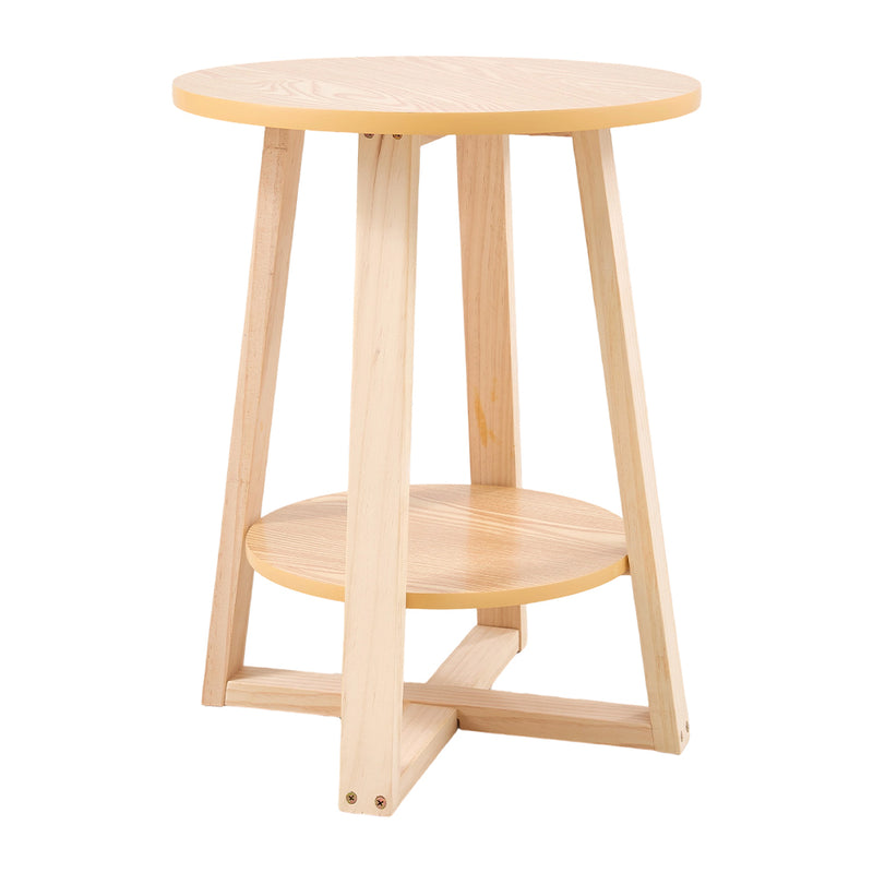 Livingandhome Natural Wood Round Side Table