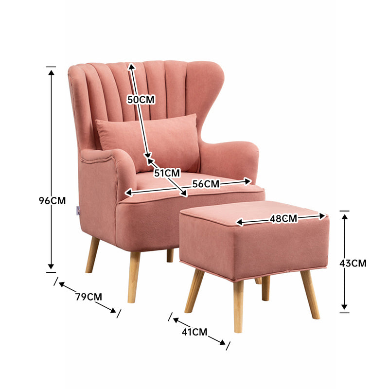 Livingandhome Velvet Armchair with Footstool