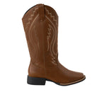 PU Leather Fashionable Western-Style Mid-Calf Cowboy Boots - Brown
