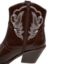 Embroidered Pointed Toe Cowboy Ankle Boots with Block Heel