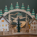 19cm Battery Operated Light up Christmas Wooden Village Scene with Reindeer & 5 Warm White LEDs