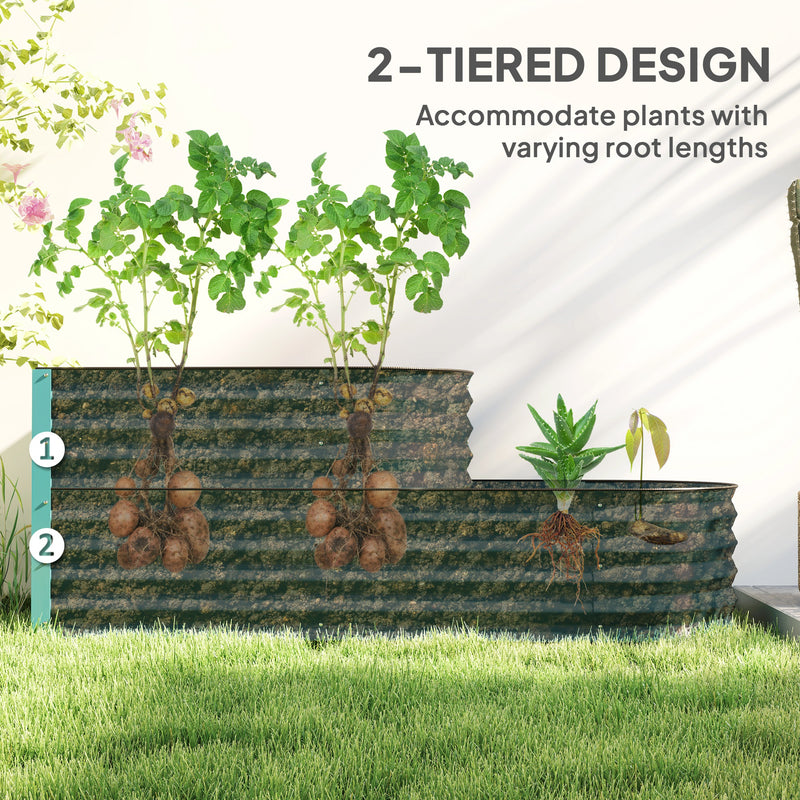 Outsunny 2-Tier Galvanised Raised Garden Bed with Safety Edging