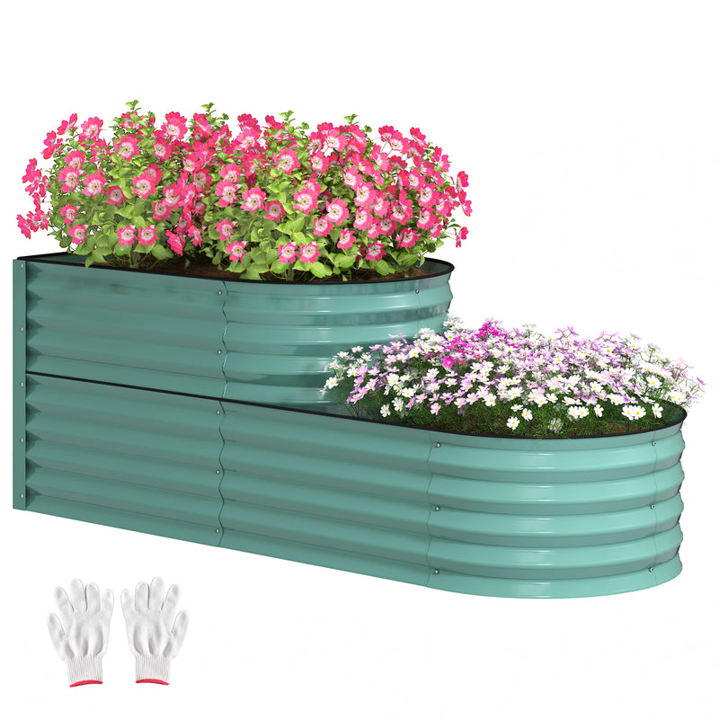 Outsunny 2-Tier Galvanised Raised Garden Bed with Safety Edging