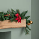 1.8m (6ft) Deluxe Christmas Garland with Red and Gold Poinsettias
