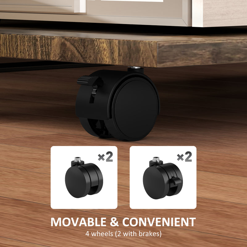 HOMCOM C Shaped Side Table with Storage & Wheels for Living Room, Brown