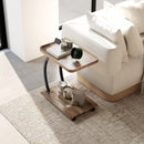 HOMCOM C Shaped Side Table with Storage & Wheels for Living Room, Brown