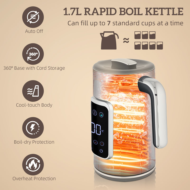 HOMCOM 1.7L 3000W Rapid Boil Kettle and 2 Slice Toaster Set Crumb Tray