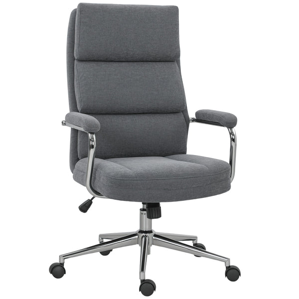 HOMCOM Linen Fabric Office Desk Chair With Tilt Function, Charcoal Grey