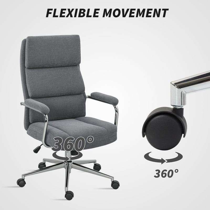 HOMCOM Linen Fabric Office Desk Chair with Tilt Function, Charcoal Grey