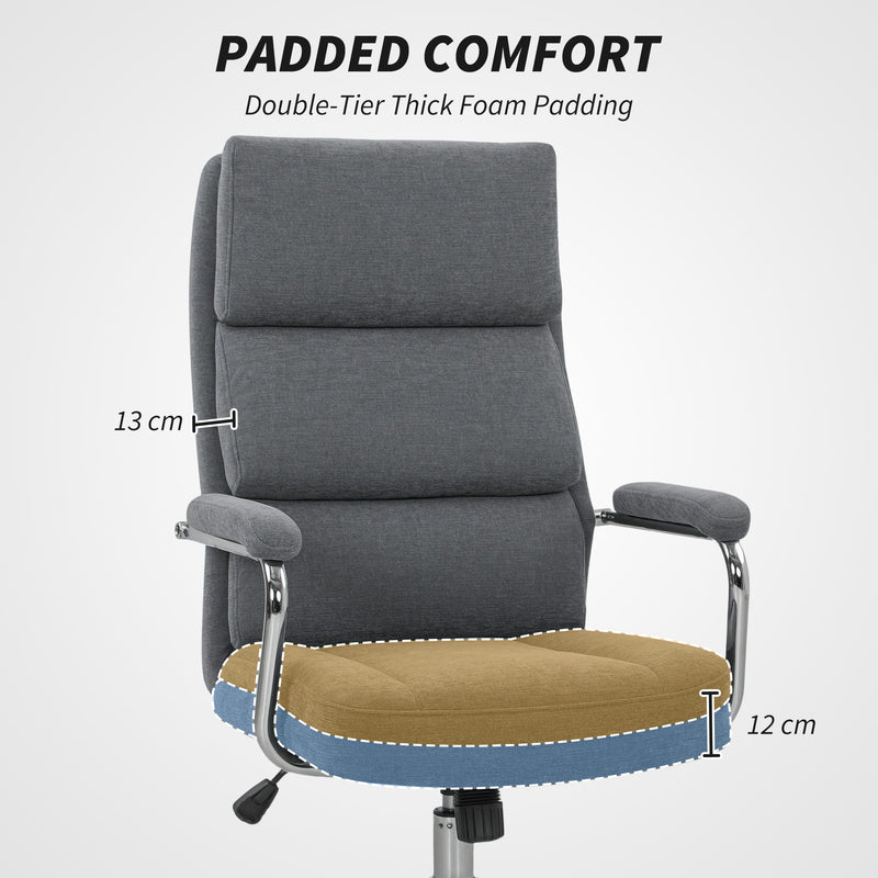 HOMCOM Linen Fabric Office Desk Chair with Tilt Function, Charcoal Grey