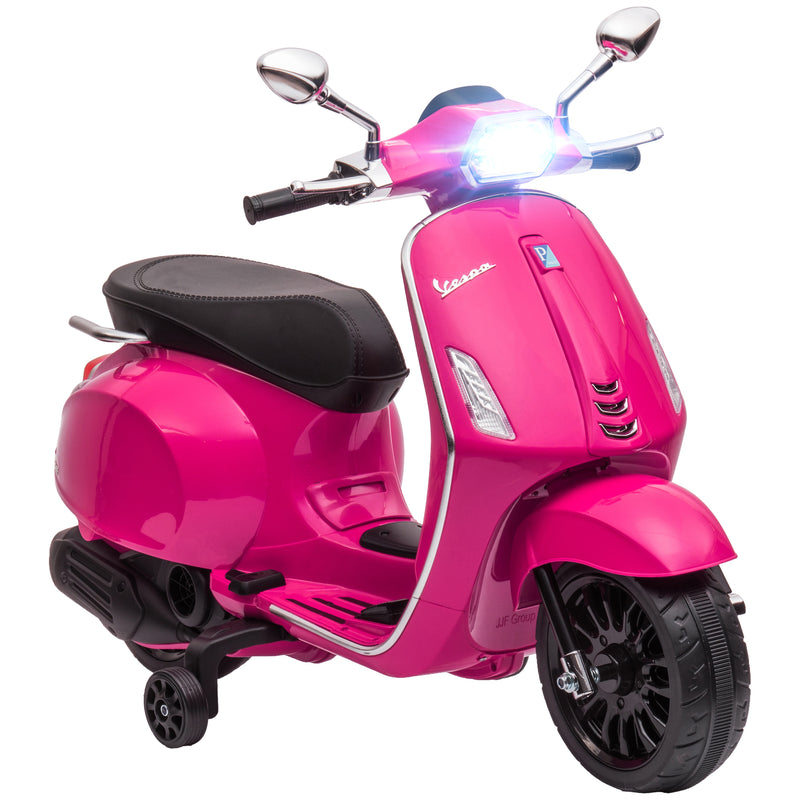 AIYAPLAY Vespa Licensed 12V Kids Electric Bike W/ 2 Training Wheels, White