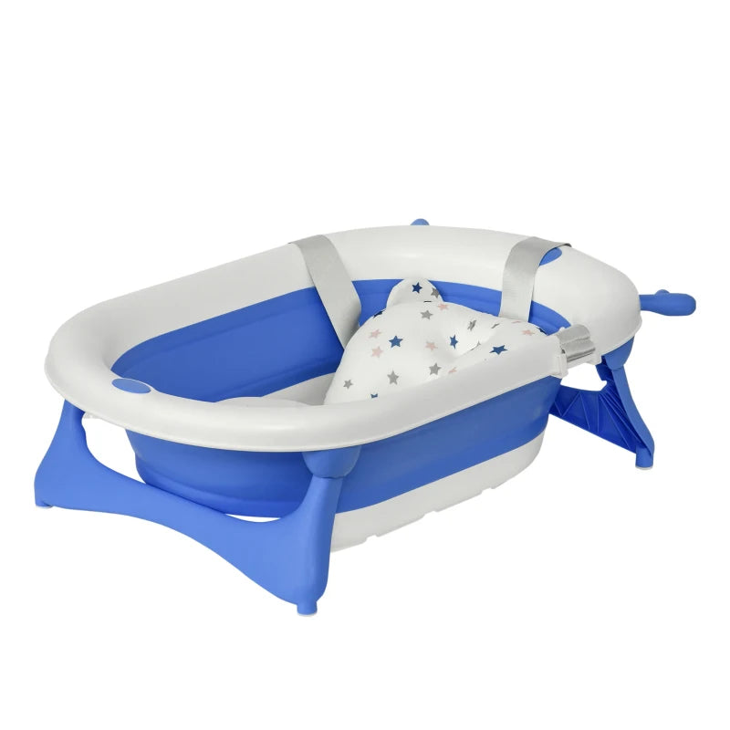 HOMCOM Baby Bath Tub Collapsible with Cushion - Blue