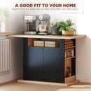 HOMCOM Kitchen Island With Storage Cabinet And Spice Rack, Black & Natural
