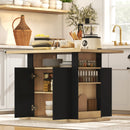 HOMCOM Kitchen Island With Storage Cabinet And Spice Rack, Black & Natural