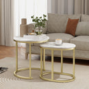 HOMCOM 2 Pcs Coffee Table with Faux Marble Side Accent Tables White