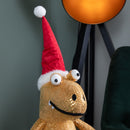 60cm Tall Gold Plush Zilla Dino Sitting Christmas Decoration with Santa Hat