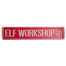 50cm Red Metal Christmas Elf Workshop Road Sign Hanging Decoration