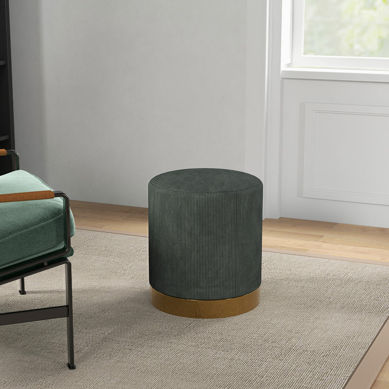 HOMCOM Modern Round Footstool, Fabric Upholstered Foot Rest, Light Brown