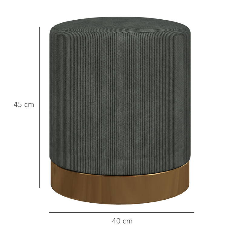 HOMCOM Modern Round Footstool, Fabric Upholstered Foot Rest, Light Brown