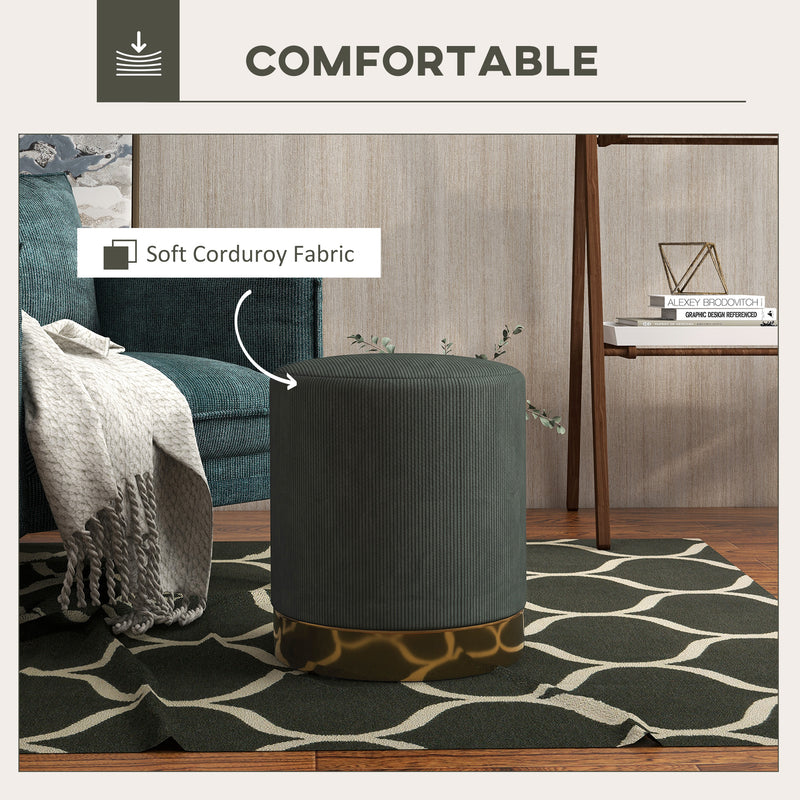 HOMCOM Modern Round Footstool, Fabric Upholstered Foot Rest, Light Brown