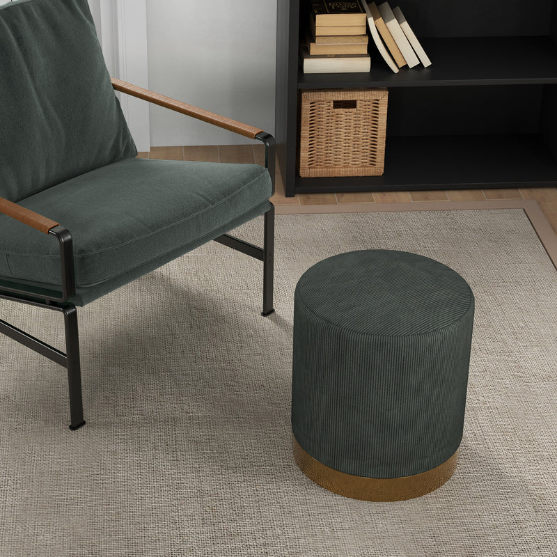 HOMCOM Modern Round Footstool, Fabric Upholstered Foot Rest, Light Brown