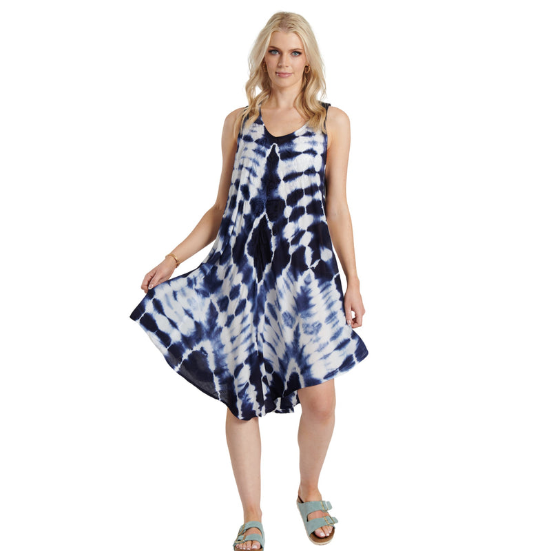 Tie Dye Tunic Dress - Navy & White