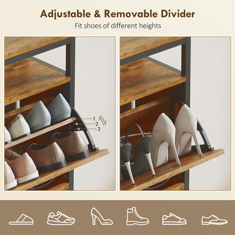 HOMCOM Shoe Cabinet with 4 Flip Drawers, Holds 12-20 Pairs