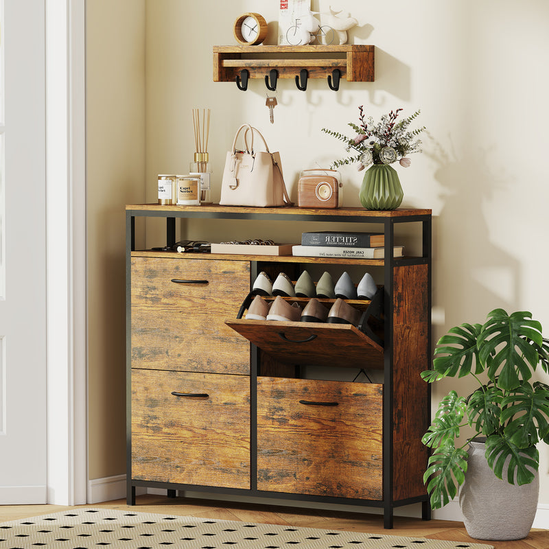 HOMCOM Shoe Cabinet with 4 Flip Drawers, Holds 12-20 Pairs