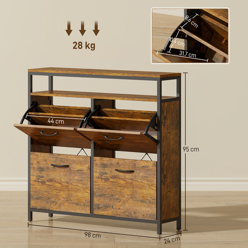 HOMCOM Shoe Cabinet with 4 Flip Drawers, Holds 12-20 Pairs