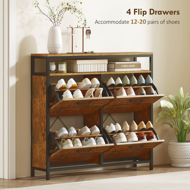 HOMCOM Shoe Cabinet with 4 Flip Drawers, Holds 12-20 Pairs