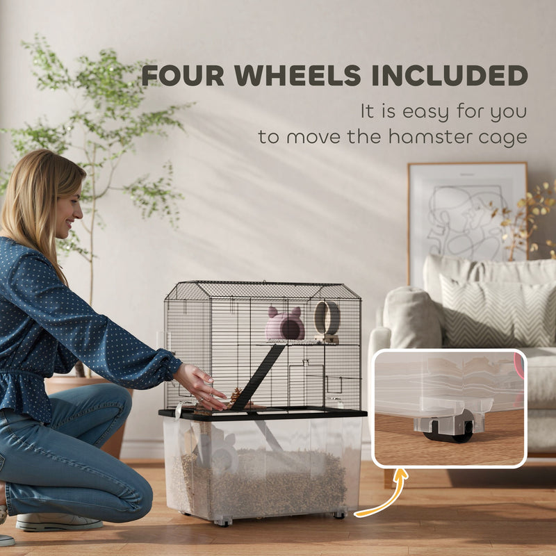 PawHut Hamster Cage, Three-Tier Gerbil Cage w/ Deep Bottom, Ramp, Food Dish