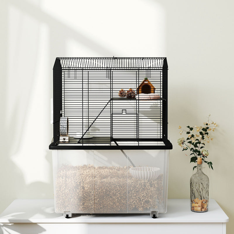 PawHut Hamster Cage, Three-Tier Gerbil Cage w/ Deep Bottom, Ramp, Food Dish