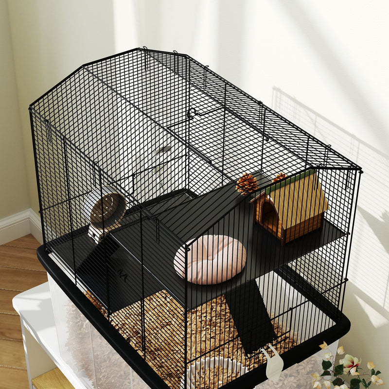 PawHut Hamster Cage, Three-Tier Gerbil Cage w/ Deep Bottom, Ramp, Food Dish