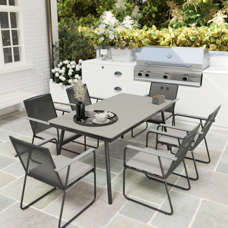 Outsunny 6 Seater Garden Dining Set with Cushions Rattan Backrest