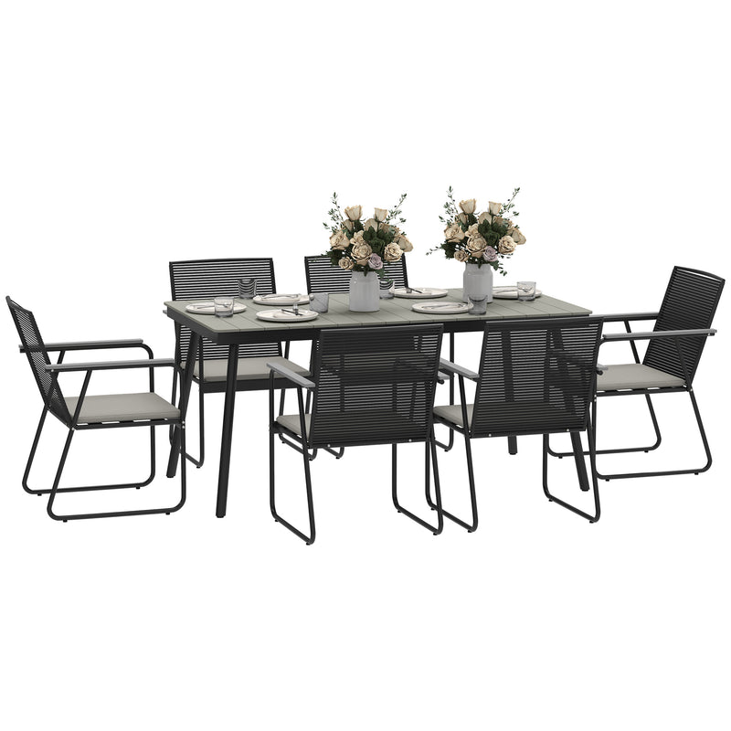 Outsunny 6 Seater Garden Dining Set with Cushions Rattan Backrest