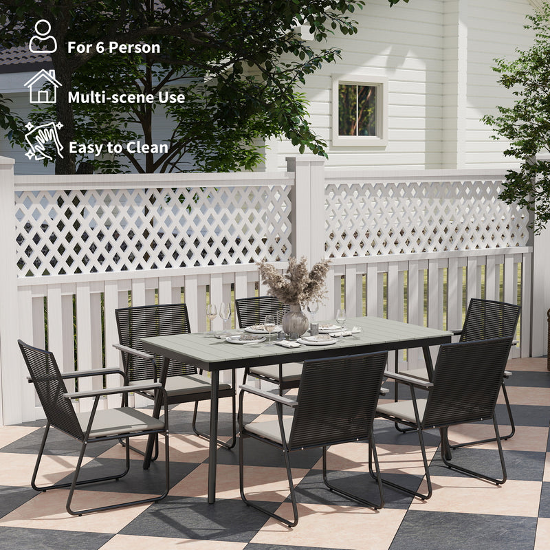 Outsunny 6 Seater Garden Dining Set with Cushions Rattan Backrest