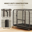 PawHut Heavy Duty Dog Crate, Large Dog Cage With Wheels And Tray