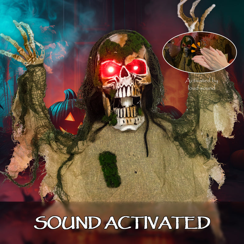 Outsunny Voice Activated Halloween Animatronics Skeleton, Battery Operated