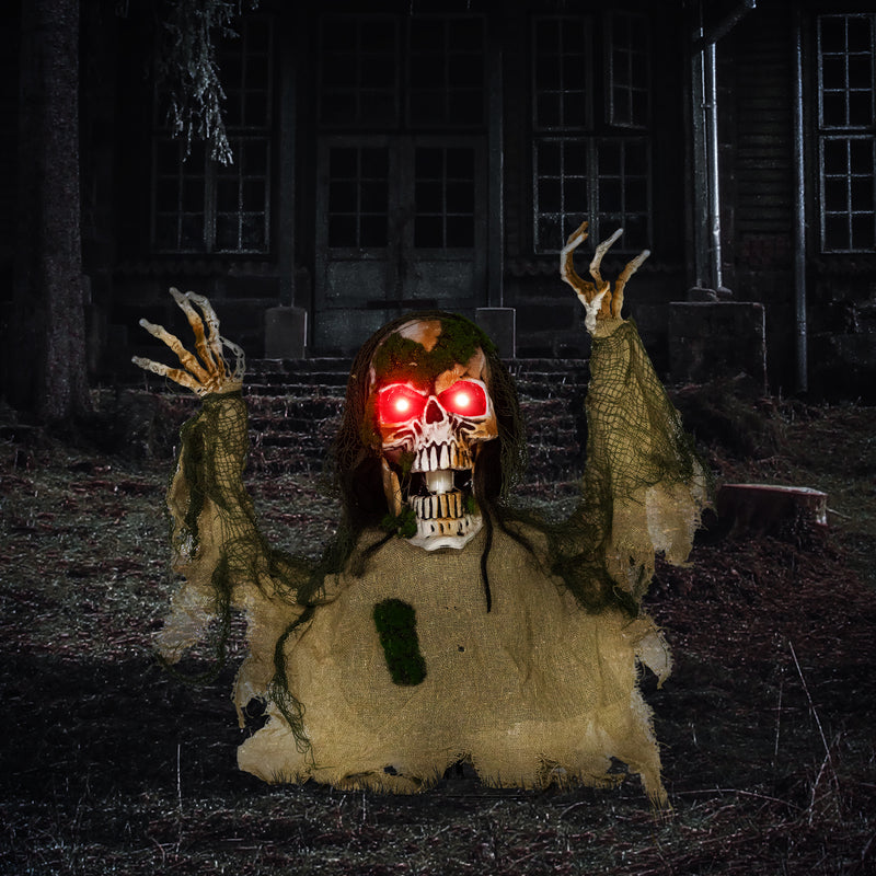 Outsunny Voice Activated Halloween Animatronics Skeleton, Battery Operated