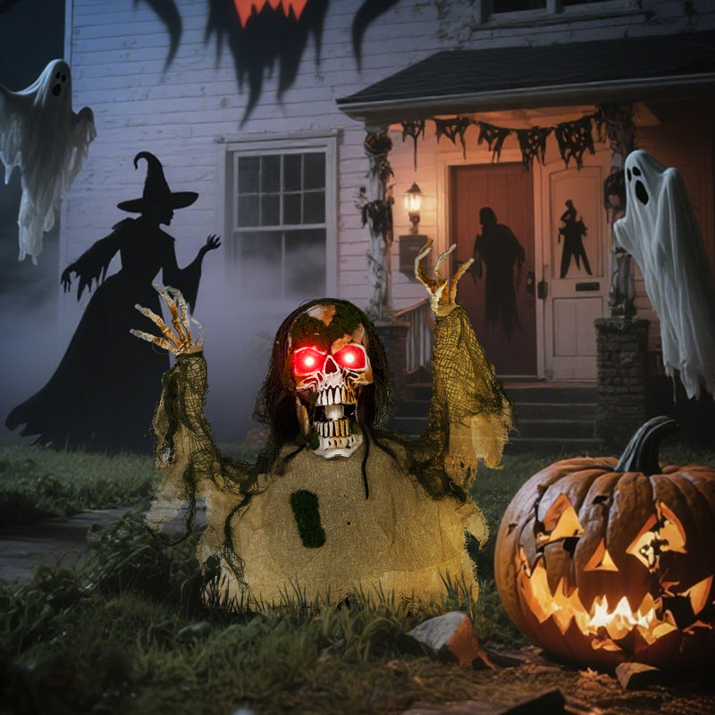 Outsunny Voice Activated Halloween Animatronics Skeleton, Battery Operated