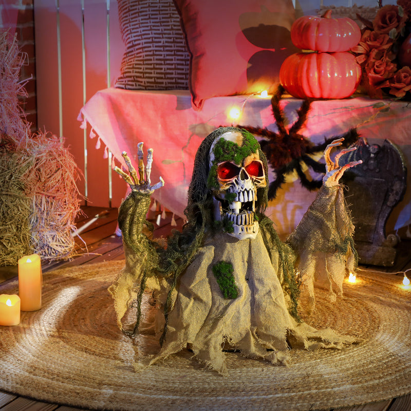 Outsunny Voice Activated Halloween Animatronics Skeleton, Battery Operated