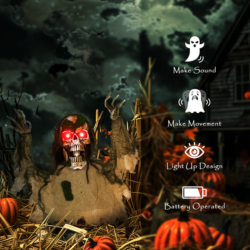 Outsunny Voice Activated Halloween Animatronics Skeleton, Battery Operated