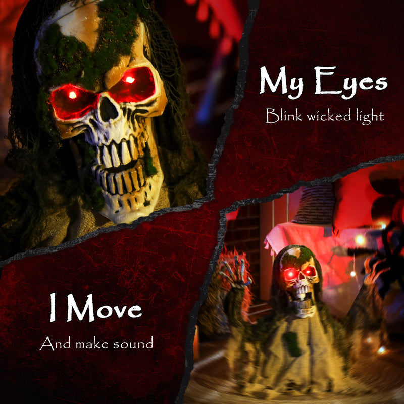 Outsunny Voice Activated Halloween Animatronics Skeleton, Battery Operated