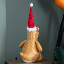 60cm Tall Gold Plush Zilla Dino Sitting Christmas Decoration with Santa Hat