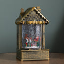 20cm Dual Powered Light up Christmas House Water Spinner with Santa in Sleigh Scene and LEDs