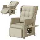 Outsunny Rattan Garden Recliner Chair with Flip Table, Brown