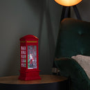 26cm Dual Powered Light up Red Telephone Box Christmas Water Spinner with Santa Scene
