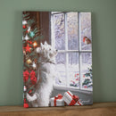 40cm x 30cm Battery Operated Light up Fibre Optic Christmas Dog & Robin Wall Art