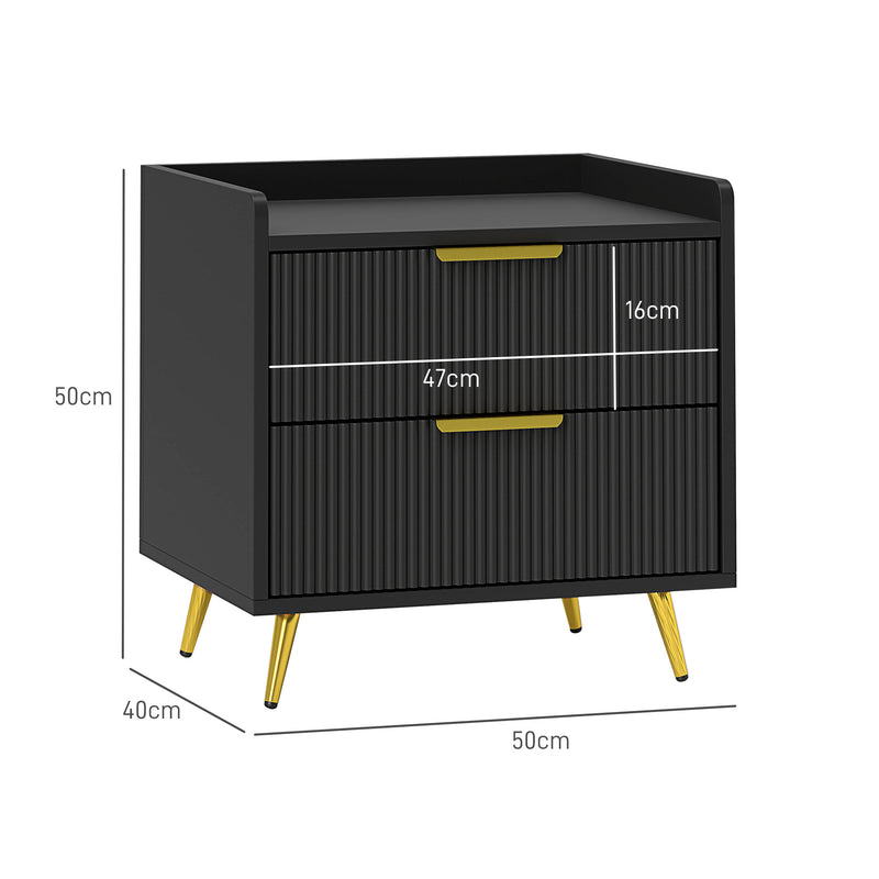 HOMCOM Bedside Table with 2 Drawers for Bedroom, Living Room